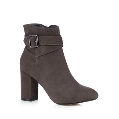 Grey buckle high ankle boots